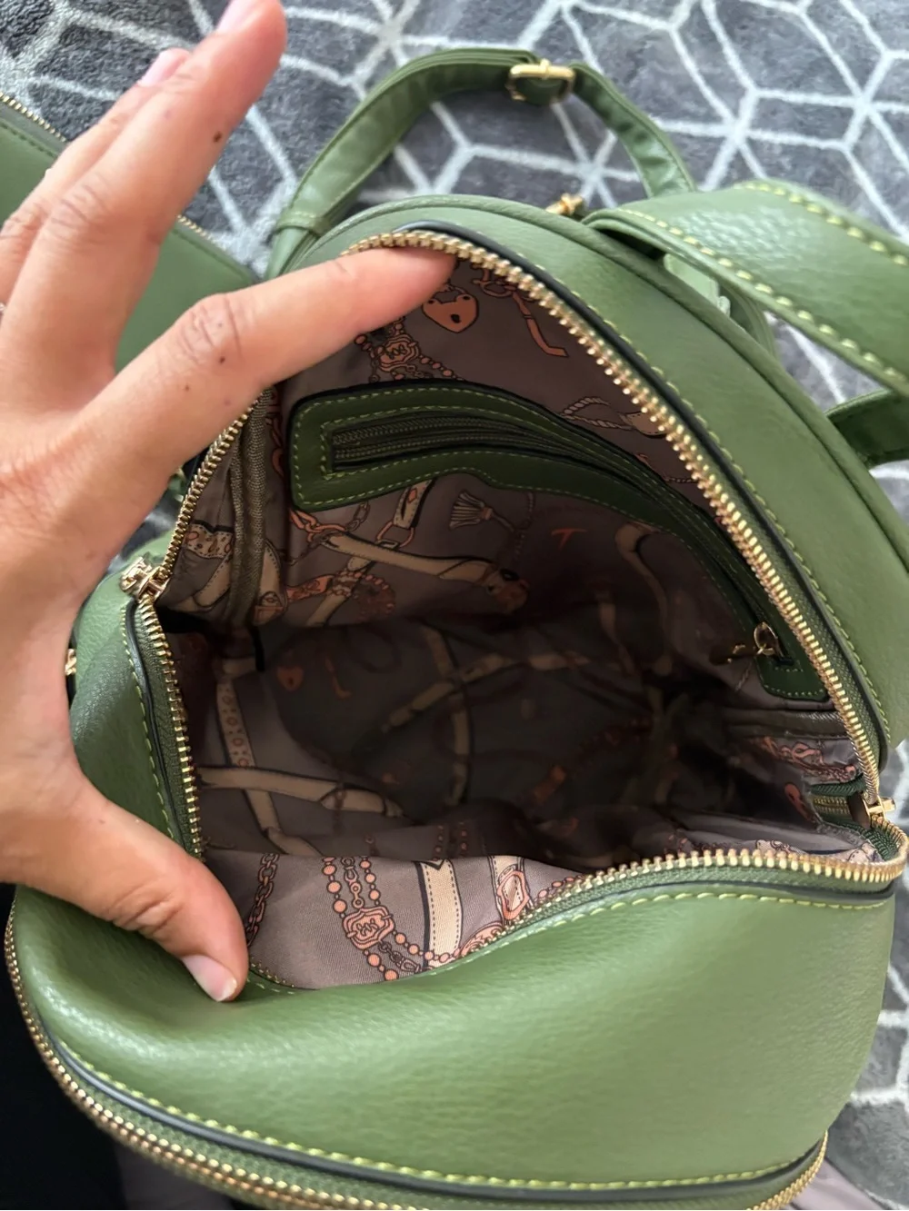 Quilted Olive Green Women’s Backpack - Stylish Everyday Bag and Wallet